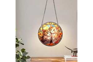 HOTIYOK Larger Cute Kittens Animals Acrylic Window Hangings Stained Window & Wall Decor with Chain for Indoor/Outdoor, Ideal Housewarming Gift, Home Decor for Mom Grandma Wife Teacher Cats Lover