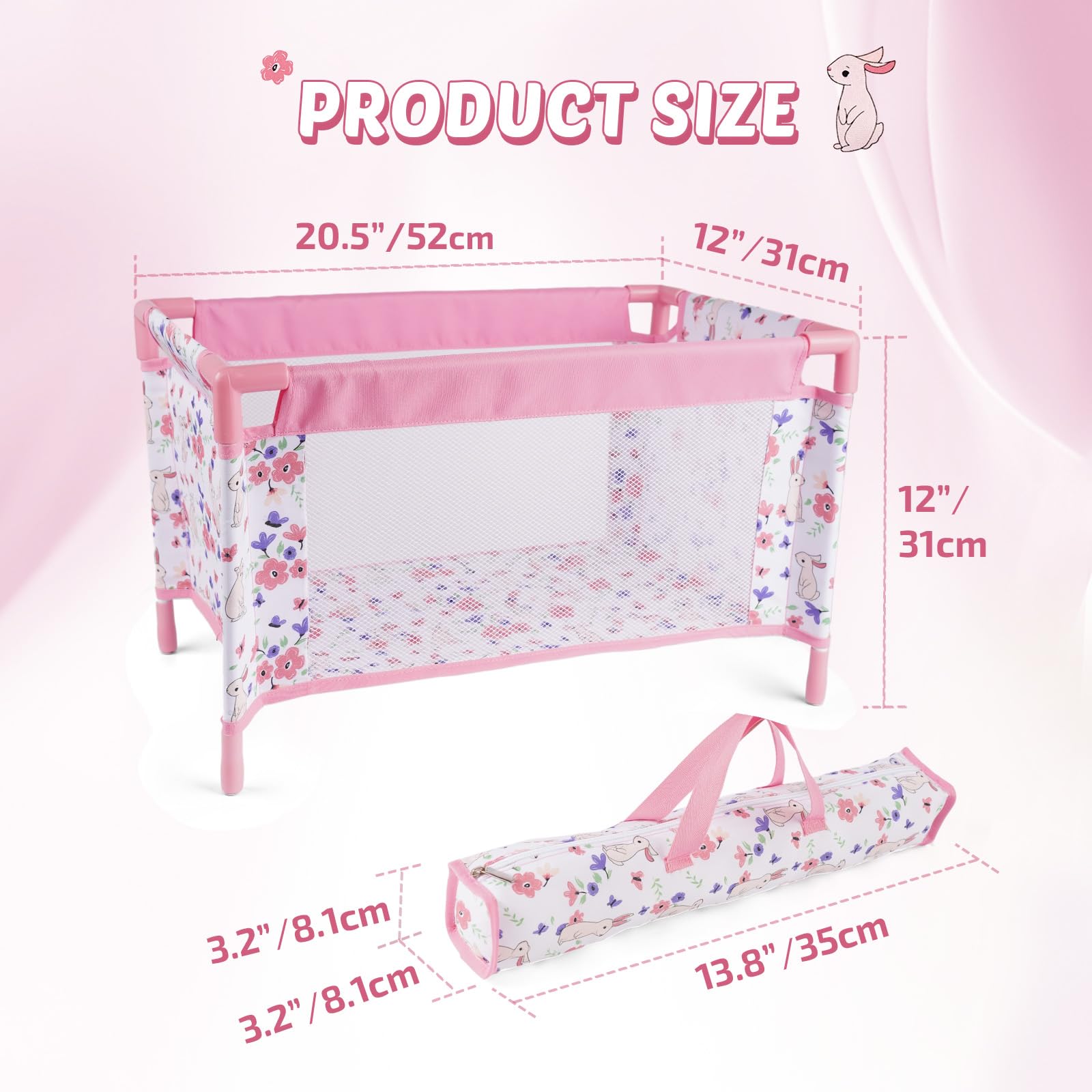 Reborn Baby Dolls Crib, Babys Doll Bed for 18 Inch Baby Dolls, Removable Babys Doll Playpen Toy Crib, Reborn Baby Doll Accessories with Storage Bag, Pack n Play Toy Gift for Kids