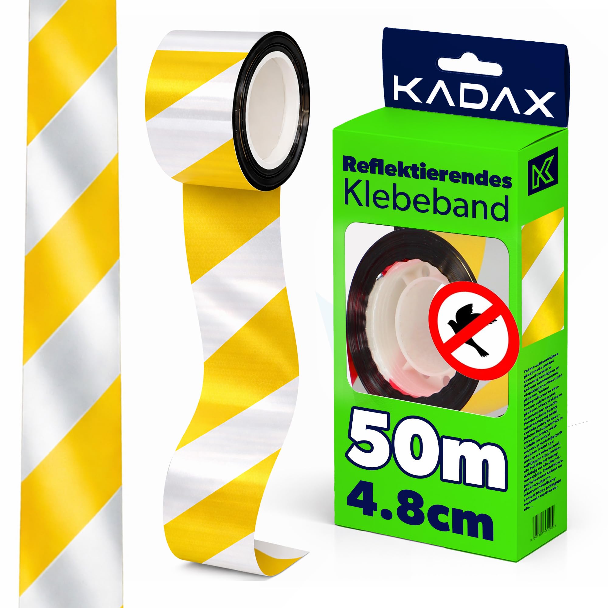 KADAX Bird Repellent Tape, 50 m, Hologram Tape, Deterrent Tape, Reflective Tape, Bird Tape for Deterrent, Bird Repellent, Bird Deterrent Tape (Yellow, w:4.8 cm)