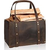 Woodman's Premium Cowhide Leather Log Carrier, Handcrafted Heavy-Duty Firewood Bag for Outdoor Camping, BBQ