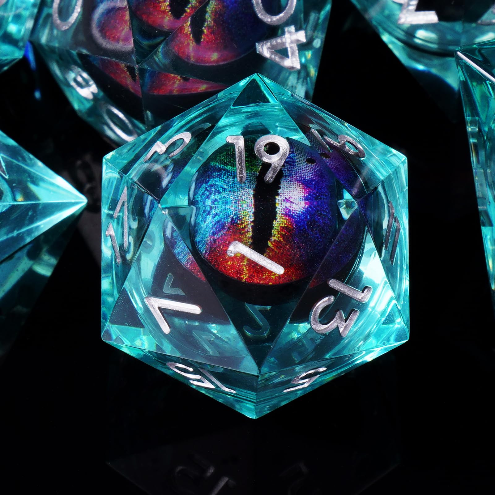 ORUZA 7 PCS Dragon Eye DND Dice Liquid Core D&D Dice Resin Sharp Edge Polyhedral D&D Dice Set for Dungeons and Dragons Role Playing Die D20 D12 D10 D8 D6 D4 D% β image 1