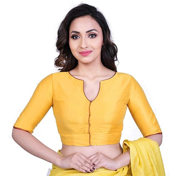 Women's Cotton Silk Bengali Puja Motif Embroidered Blouse (D-1005343-Yellow)