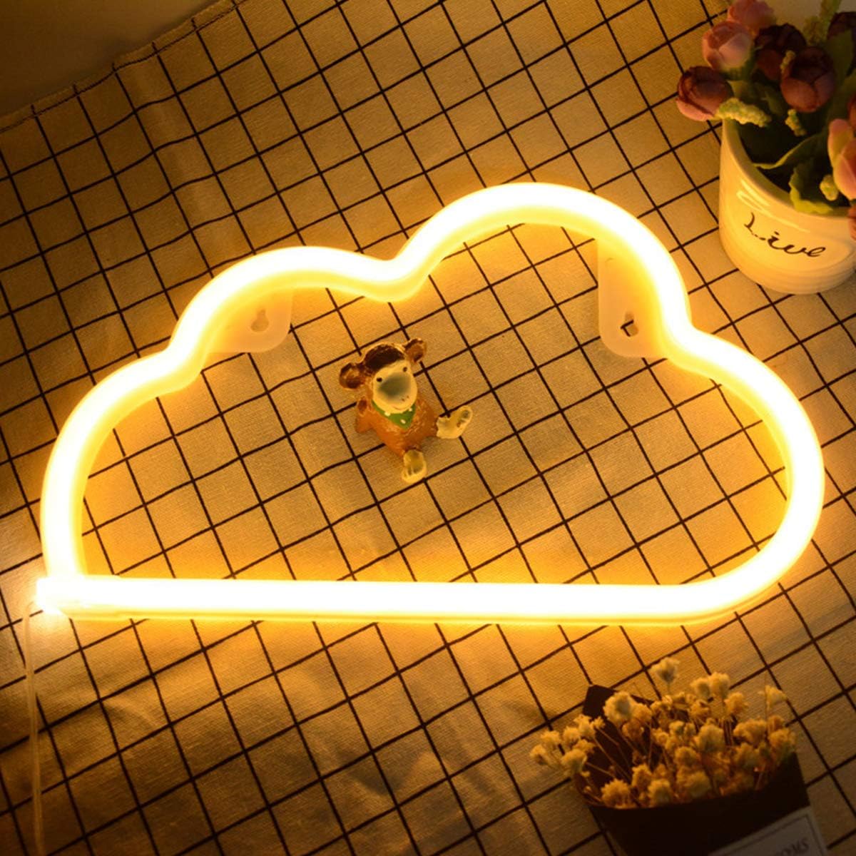 LED Neon Sign for Wall Decor,USB or Battery Operated Neon Light,Light Signs Lamps Art Decor,Wall Decoration Table Lights,Decorative for Christmas,Kids Bedroom Room (Cloud- Warm White)
