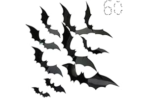 Halloween Bats Wall Decor, Fntacetik 60 Pcs Large Bat Stickers Halloween Decorations Window Clings Wall Decals 3D Bat Cutouts Wall Stickers Halloween Decor Party Supplies, 4 Sizes, Black