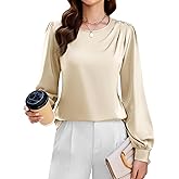 Blooming Jelly Women's Business Casual Tops Dressy Blouses Satin Silk Long Sleeve Shirts 2025 Pleated Fall Outfits