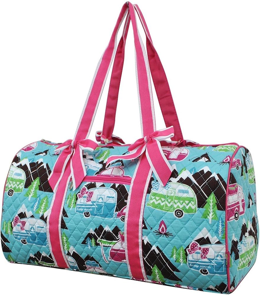 NGIL Happy Camper Print Large Quilted Duffle Bag Travel