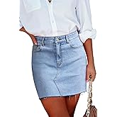 ZADORN Women's Denim Mini Skirts Stretchy High Waisted Casual Frayed Jean Skirt with Pockets