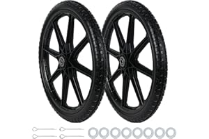 HAKULA MATATA 2 Pc 20" Flat Free Tires PU Non-inflated Tire Wheels, 20x2 Inch Tire with Bearing, Hub for Wheelbarrow, Carts, Garden Trailers
