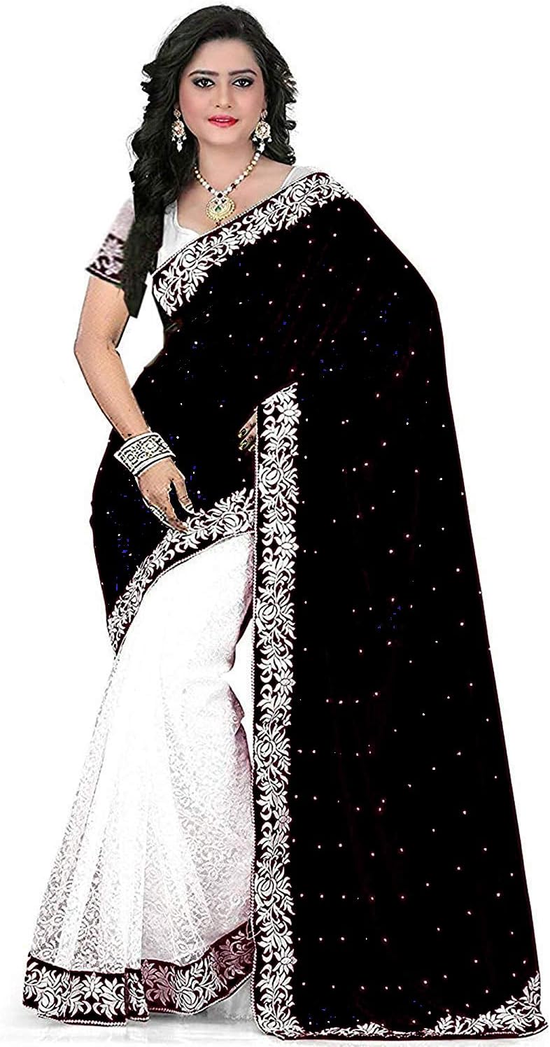 Dubai Creation Women's velvet saree with blouse piece