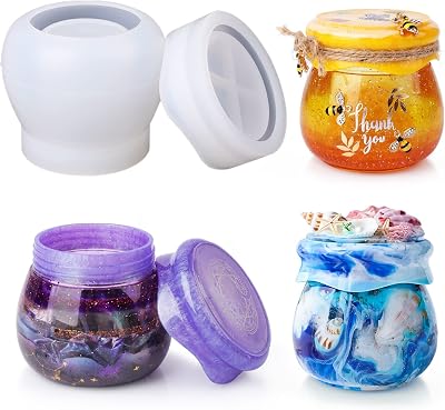 LET'S RESIN Silicone Jar Moulds with Lid for Candle & Storage Use