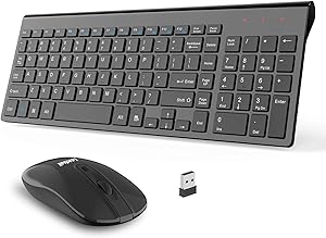 Wireless Keyboard and Mouse Combo, LeadsaiL Compact Quiet Full Size Wireless Keyboard and Mouse Set 2.4G Ultra-Thin Sleek Design for Windows, Computer, Desktop, PC, Notebook, Laptop (Light Black)