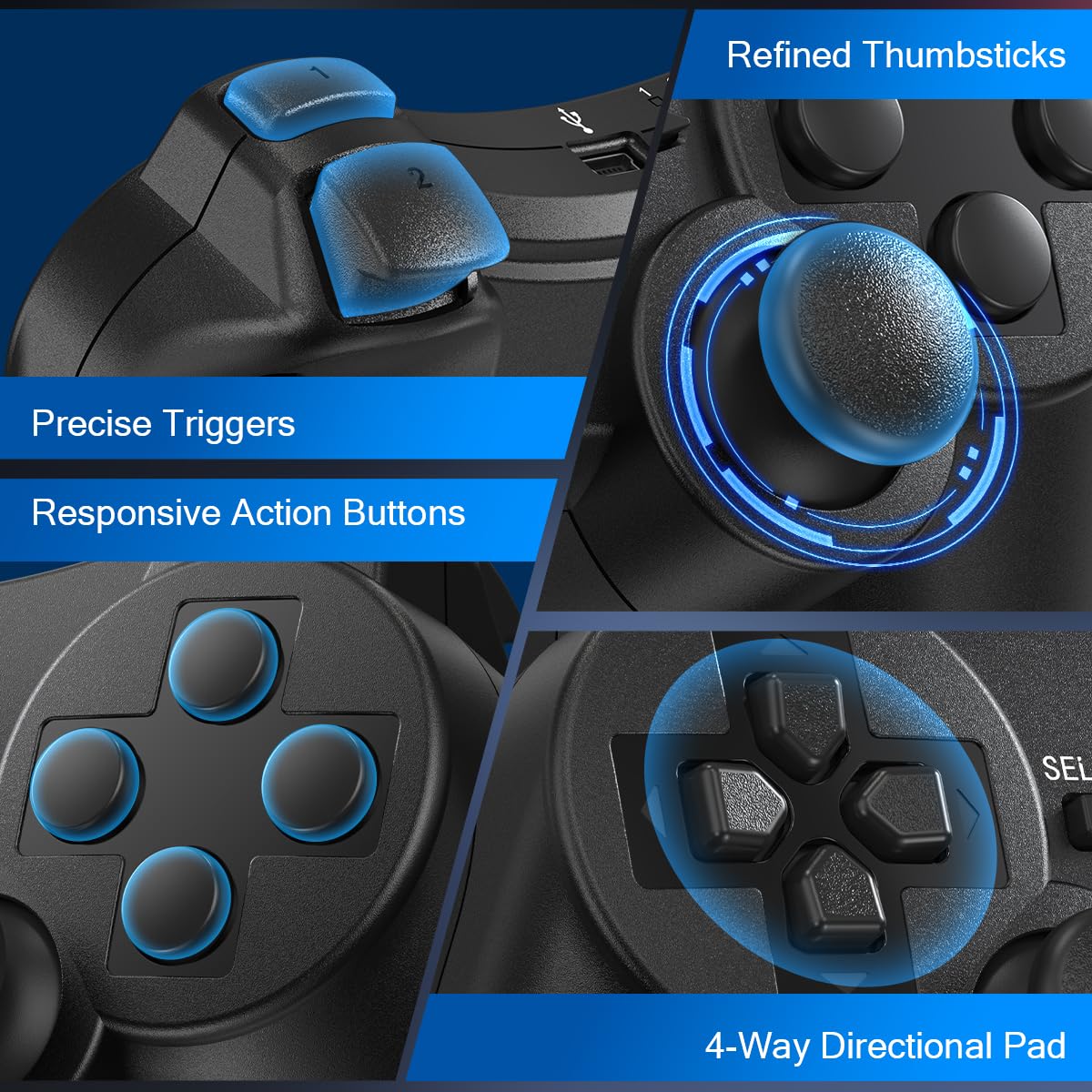 Yinjie 2 Pack Wireless Controller for PS3, Compatible with Playstation 3, with 2 Charging Cables - Black