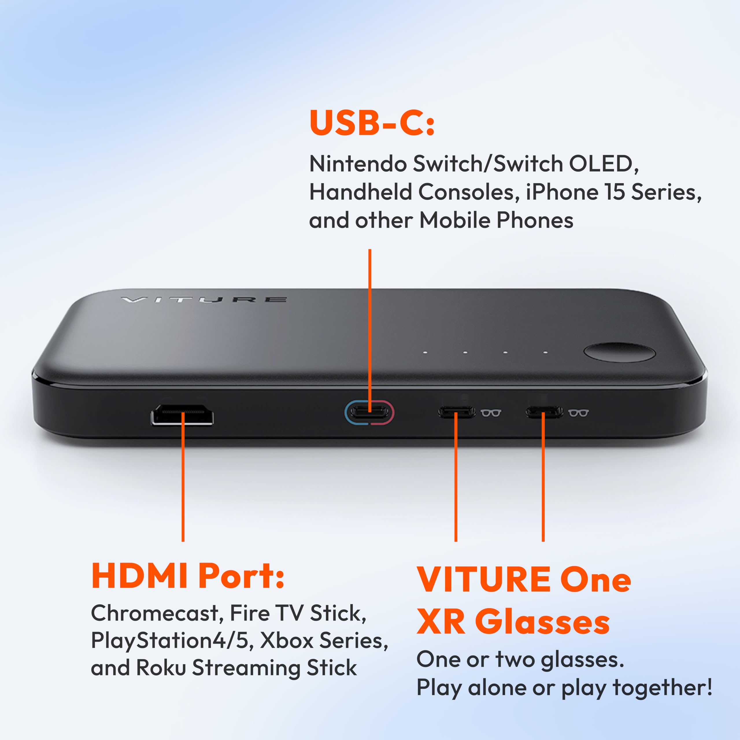 VITURE One Duo Pack: XR/AR Glasses & Mobile Dock, Compatible with Switch, Switch OLED, Handhelds, Fire TV, Chromecast, Direct Play on PS/Xbx | Co-op & Movie Sharing | 13000 mAh