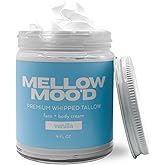 Mellow Moo'd Whipped Grass Fed Beef Tallow - Face + Body Cream - Tallow Moisturizer for Sensitive Skin - Natural Body Butter Lotion XTRA Large 9 FL OZ - Made In USA (9oz, Vanilla)