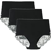 LIQQY Women's High Waisted Underwear Cotton Brief Comfort Lace Full Coverage Panties Multipack