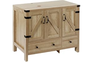 36-inch Natural Color Bathroom Vanity with Side Cabinet, Rustic Fixture Standing Pedestal Cabinet Without Sink