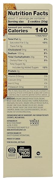 365 BY WHOLE FOODS MARKET, ORGANIC OATMEAL RAISIN COOKIES, 12 OZ
