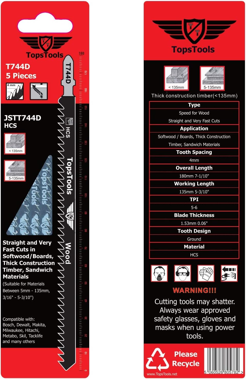 10 x TopsTools JSTT744D_2 T744D 180mmJigsaw Blades Designed for Long Clean Straight and Fast Cuts in Wood - Image 5
