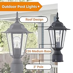 WISBEAM Outdoor Post Light, Pole Lantern, E26 Base
