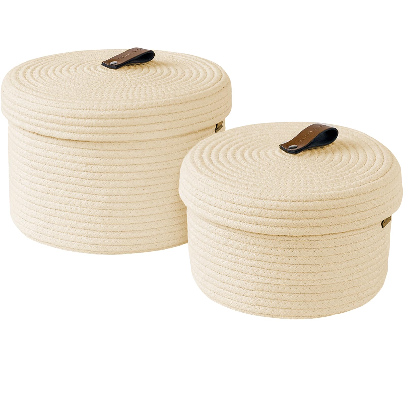 Oenothera 2 Pieces Storage Basket with Lid, Decorative Basket, Cotton Rope Lidded Basket, for used to organize and store clothes, jewelry, stationery, etc(Lvory Colored)