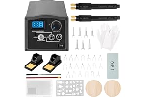 Antstone Wood Burning Kit Dual Pen Pyrography Wood Burning Tool with 20 Wire Nibs 7 Solid Tips Temperature Adjustable Pyrography Kit with 2 Detachable Pens for Wood Leather Wood Burner for Adults Kids
