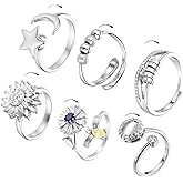 Tondiamo 6 Pcs Fidget Anxiety Rings Women Adjustable Spinner Ring Rotatable Open Cz Crystal Rings for Anxiety Stress Relief