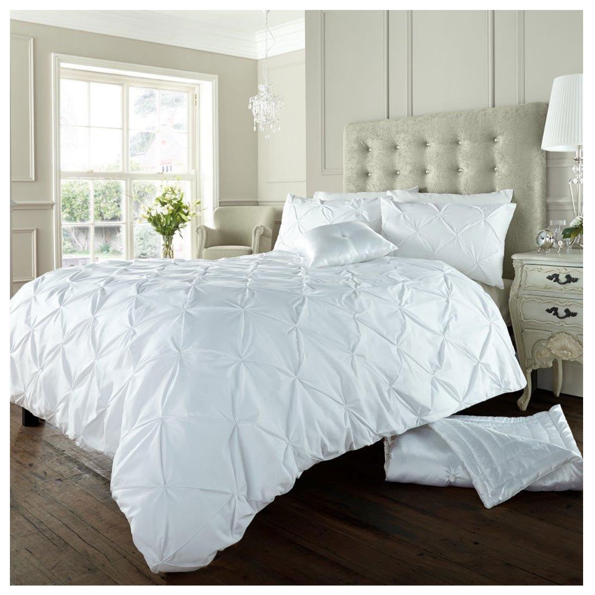 GC GAVENO CAVAILIA Pintuck Duvet Cover Single With Pillow Case, Breathable & Soft Polycotton Pleated Bedding, Pinch Pleat Comforter Bed Cover, White — image 1