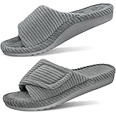GRITHEIM Women's Orthopedic Arch Support Slippers Fuzzy Adjustable Orthotic Slippers for Plantar Fasciitis Ladies Furry Supportive Corduroy Memory Foam Open Toe Gift Slide