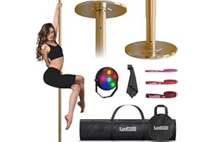 ILOGICASE Spinning Dancing Pole for Home | Portable and Heavy Duty 45mm Dance Pole Apartment Friendly, Adjustable Height 7ft to 11ft, w/Pole Conditioning Bands Set, LED Light and Carry Bags