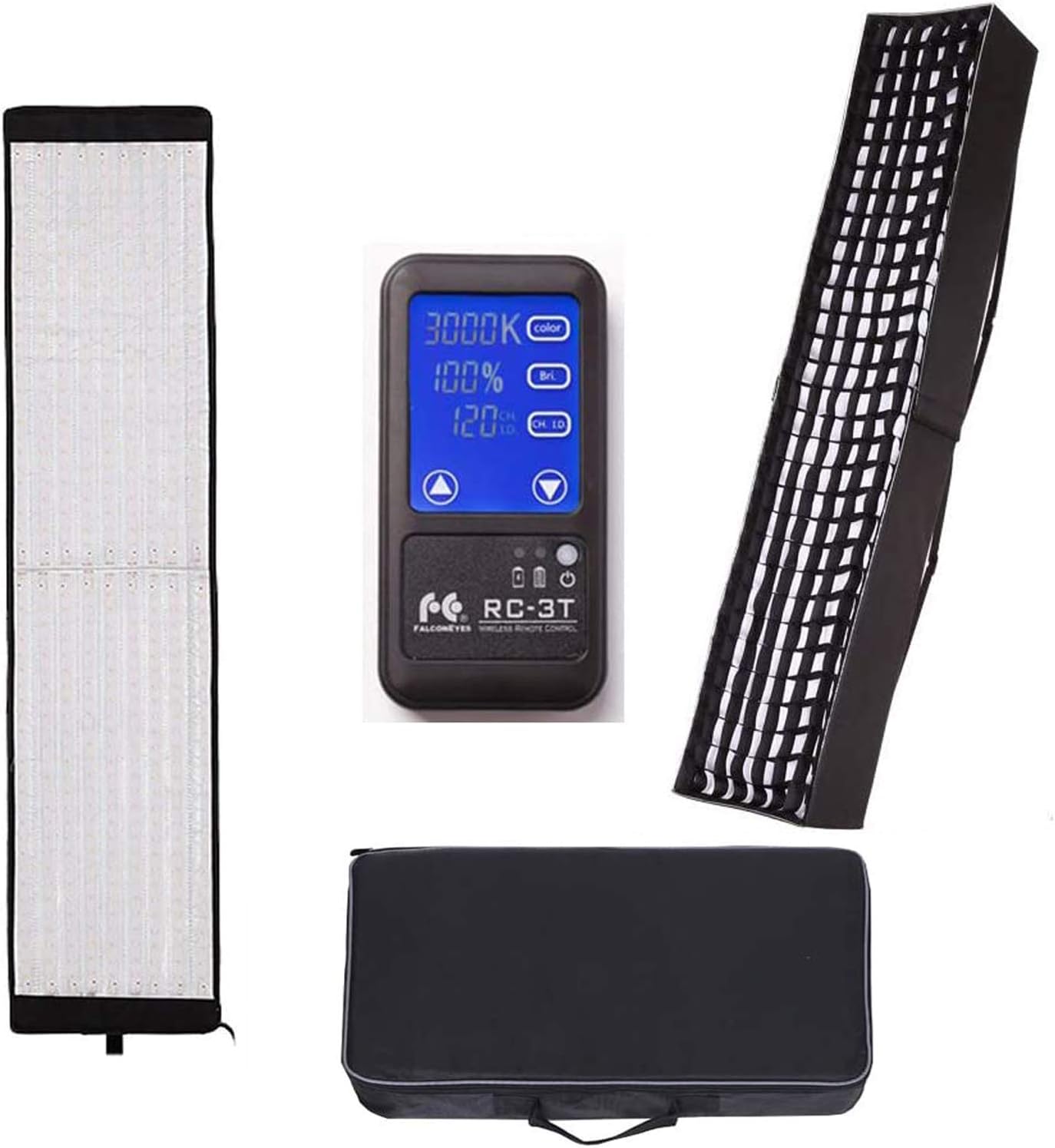 Falcon Eyes RX-29TDX Flexible Led Video Panel Continous Light 100W Bi-color 3000K-5600K Led Photo Lighting DMX 512 +RC-5B Remote Control + Honeycomb Grid Softbox Diffuser