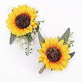 2Pcs Sunflower Corsage Wristlet and Boutonniere for Men Set - Perfect for Prom Decorations Weddings Party Suit Flower Accessories