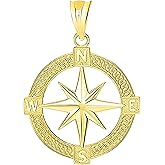 14K or 10K Yellow Gold Nautical Compass Charm Pendant - Choice of Metal