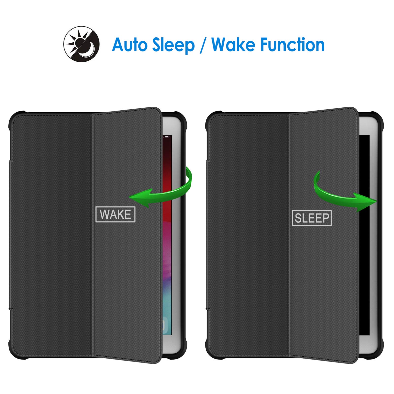 JETech Case for iPad 9.7-inch (2018/2017 Model, 6th/5th Generation), Double-fold Stand with Shockproof TPU Back Cover, Auto Wake/Sleep (Black)