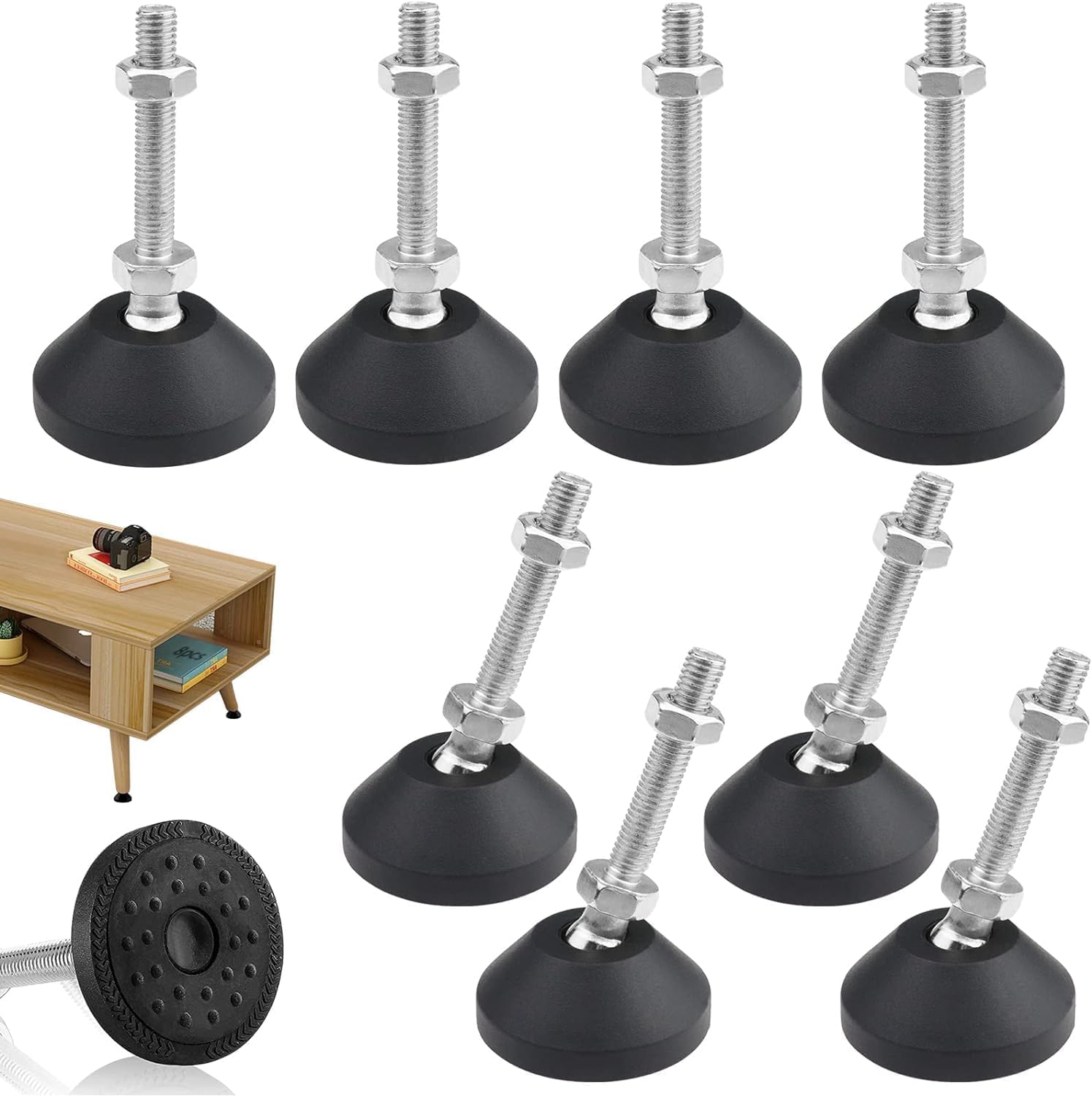 GZLFH LFH-23 Pack of 8 adjusting screws, M8 x 50 mm, adjustable feet, non-slip shock absorption, 20 degree tilted, M8 adjusting screws, height adjustable for furniture feet, machine foot