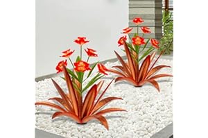 TOMBABY Huge Metal Agave Plants Outdoor Decoration Outdoor Garden Decorated with Flowers Mexican Yard Art Plant Garden Gift (2 Big red)