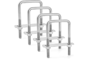 Supkiir 4 Set M8x50x100mm Square U-Bolts, 304 Stainless Steel U Shaped Clamp Bolts with Frame Plates and Nuts Replacement Par