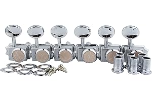 Guyker 6-in-line Vintage Guitar Lock String Tuners – Locking Tuning Key Pegs Machine Heads Replacement Parts for ST TL Style Electric Guitars Gear Ratio 1:15 – chrome