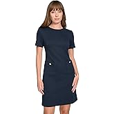 Tommy Hilfiger Womens Short Sleeve High Neck Novelty Button Sheath Mini Dress