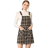 Allegra K Women's Plaid Overall Dress Vintage Checkered Suspender Skirt Short Pinafore Dress