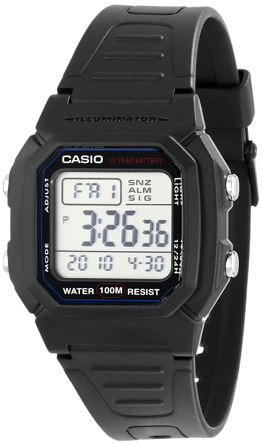 Serie Casio W800H | Reloj digital unisex | Negro | Resistencia al agua hasta 100 metros | Retroiluminación LED | Cronómetro 1/100 SEC | Hora dual | Alarma multifunción | Calendario automático completo | Batería de 10 años