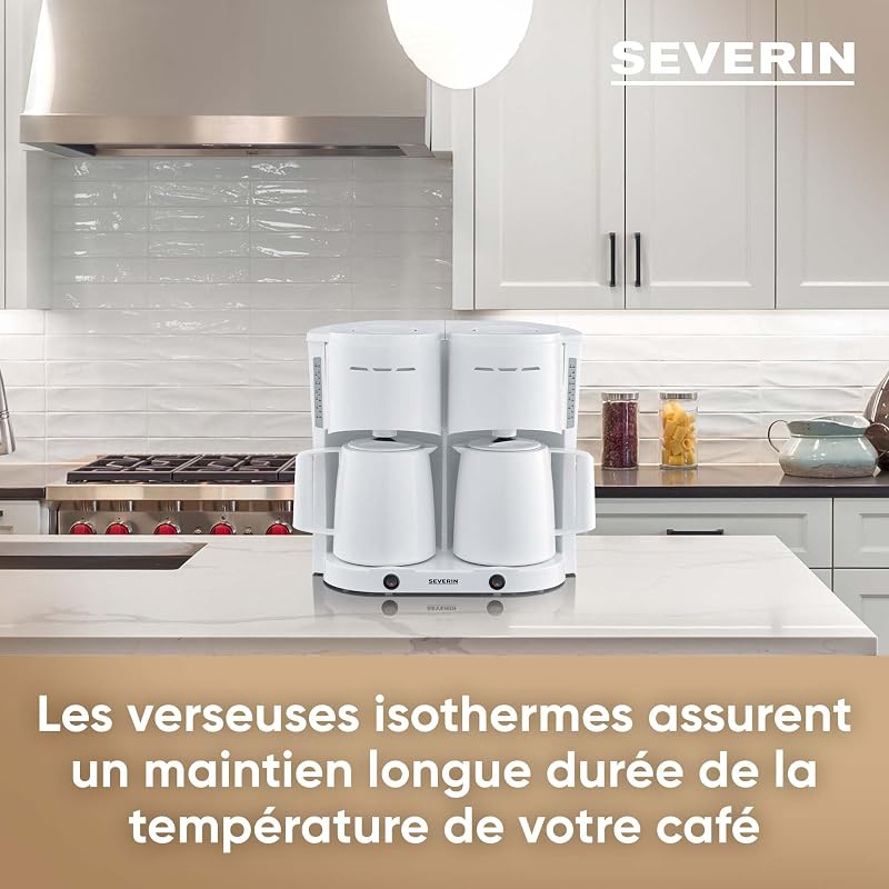 Cafetière Filtre Isotherme Duo, 2 X 1000 W, Jusqu'à 2L soit 16 tasses, 2 verseuses isothermes, 2 filtres pivotants, Blanc, KA 9314