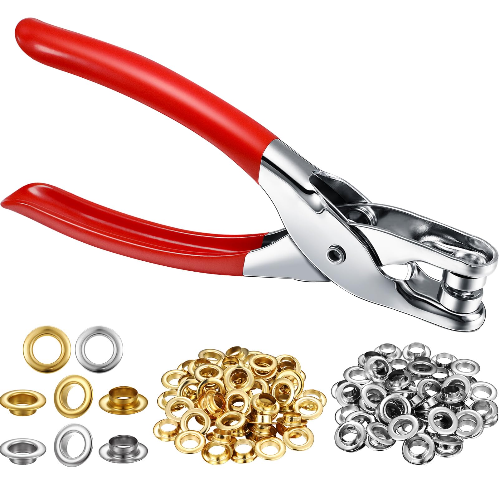 Photo 1 of Mudder 301 Pcs Grommet Eyelet Pliers Tool Kit, Fabric Leather Hole Eyelets and Grommets Punch Pliers with 300 Metal Eyelets for Belt Shoes Cloths(1/4 Inch,Silver)