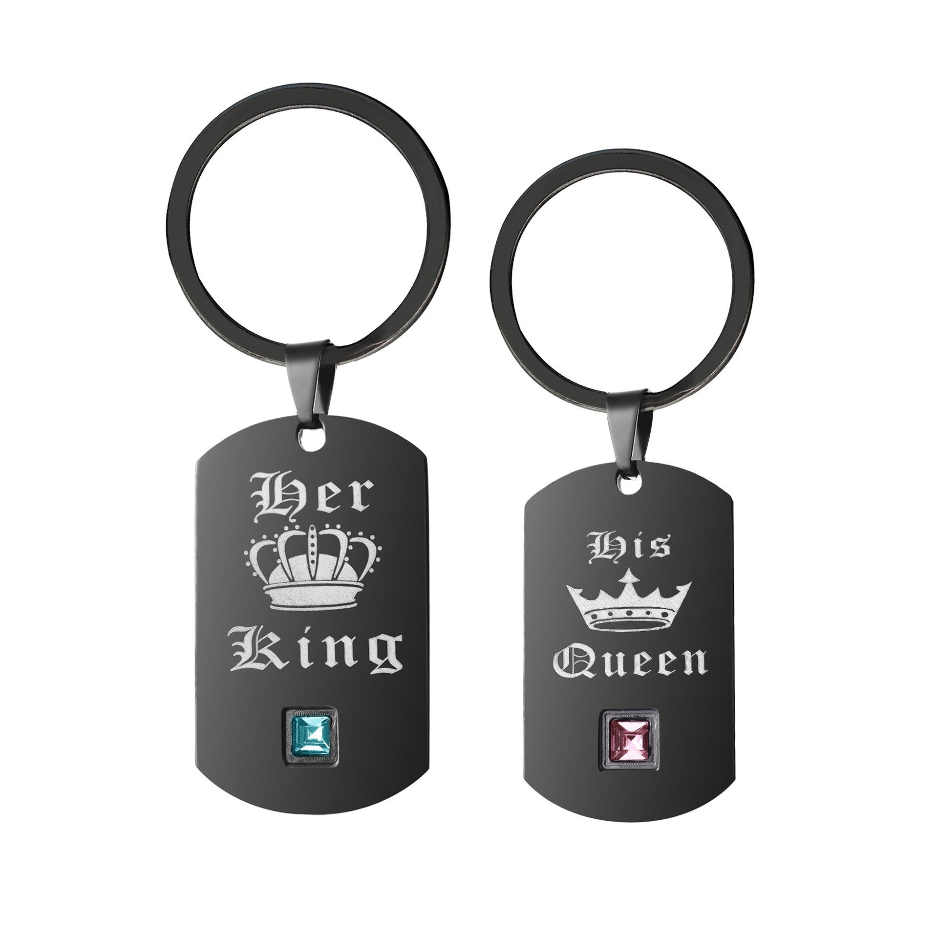 Uloveido Mens and Womens His Queen and Her King Black Stainless Steel Key Ring for Couples SN129