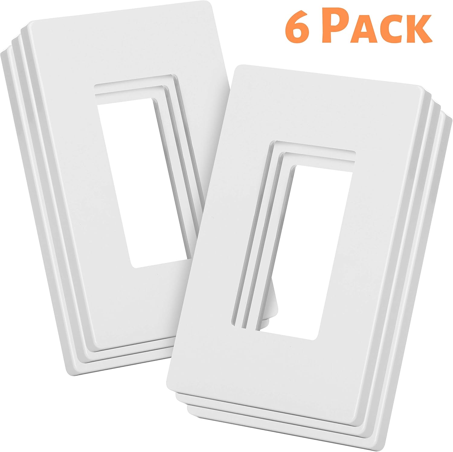 Bates- Screwless Decorator Wall Plates, Switch Plate Covers, 6 Pack, Screwless Wall Plates 1 Gang, White Switch Plate Covers, Switch Cover Plate, Wall Switch Cover, Electrical Outlet Cover Plate - - 