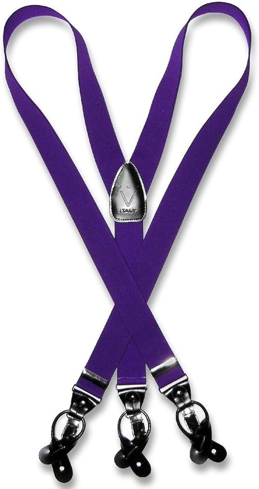 Men's Solid PURPLE SUSPENDERS Y Shape Back Elastic Button & Clip Convertible at Amazon Men’s