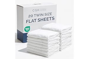 CGK UNLIMITED Bulk Case Pack of 20 Flat Sheets - (20) Twin Size Hotel Quality Top Flat Bed Sheets Only - Wholesale Bulk Bedding for Hotels, Spas & Airbnbs - Breathable, Cooling, Soft & Wrinkle Free - (Twin, White)