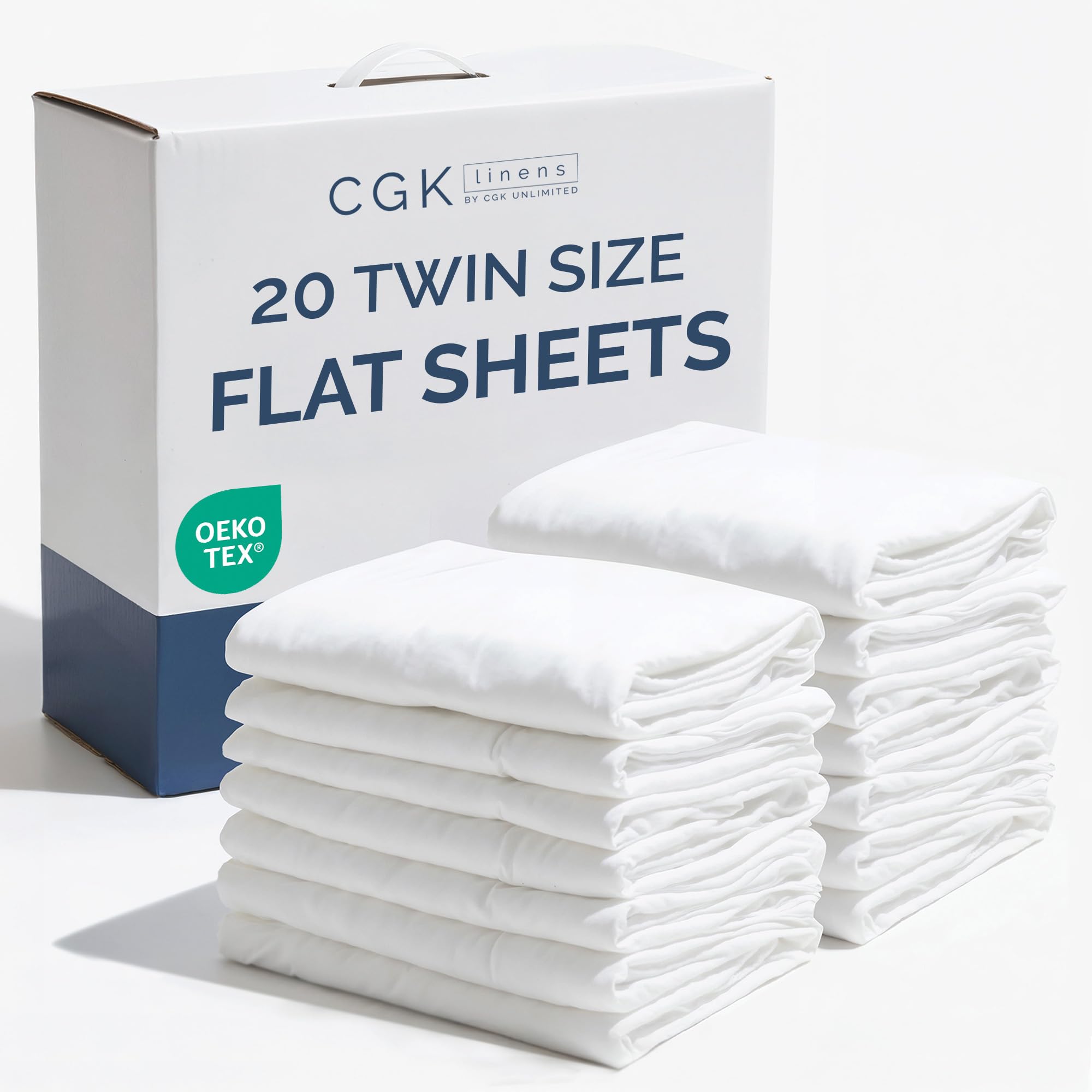 Photo 1 of Bulk Case Pack of 20 Flat Sheets - (20) Twin Size Hotel Quality Top Flat Bed Sheets Only - Wholesale Bulk Bedding for Hotels, Spas & Airbnbs - Breathable, Cooling, Soft & Wrinkle Free - (Twin, White)