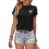 Valentines Day Shirt for Women Heart Graphic T Shirt with Love Print Cute Romantic Short Sleeve Casual Tee Top
