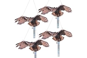 OFFICREATIVE Bird Scarer, 4Pack Fake Owls to Keep Birds Away, Reflective Owl Hanging Decoration, Dual-Side Printed Raster Fake Hawk Eagle to Keep Birds Away from Garden Patio Windows