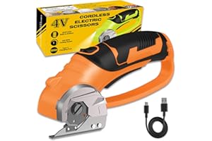 PRATUOR Cordless Electric Scissors, 4V Box Cutter & Cardboard Cutter with Upgrade Blade, LED Light, Safety Lock - Rechargeable Rotary Cutter for Fabric, Leather, Plastic, Crafting, Sewing, Industrial (Orange)